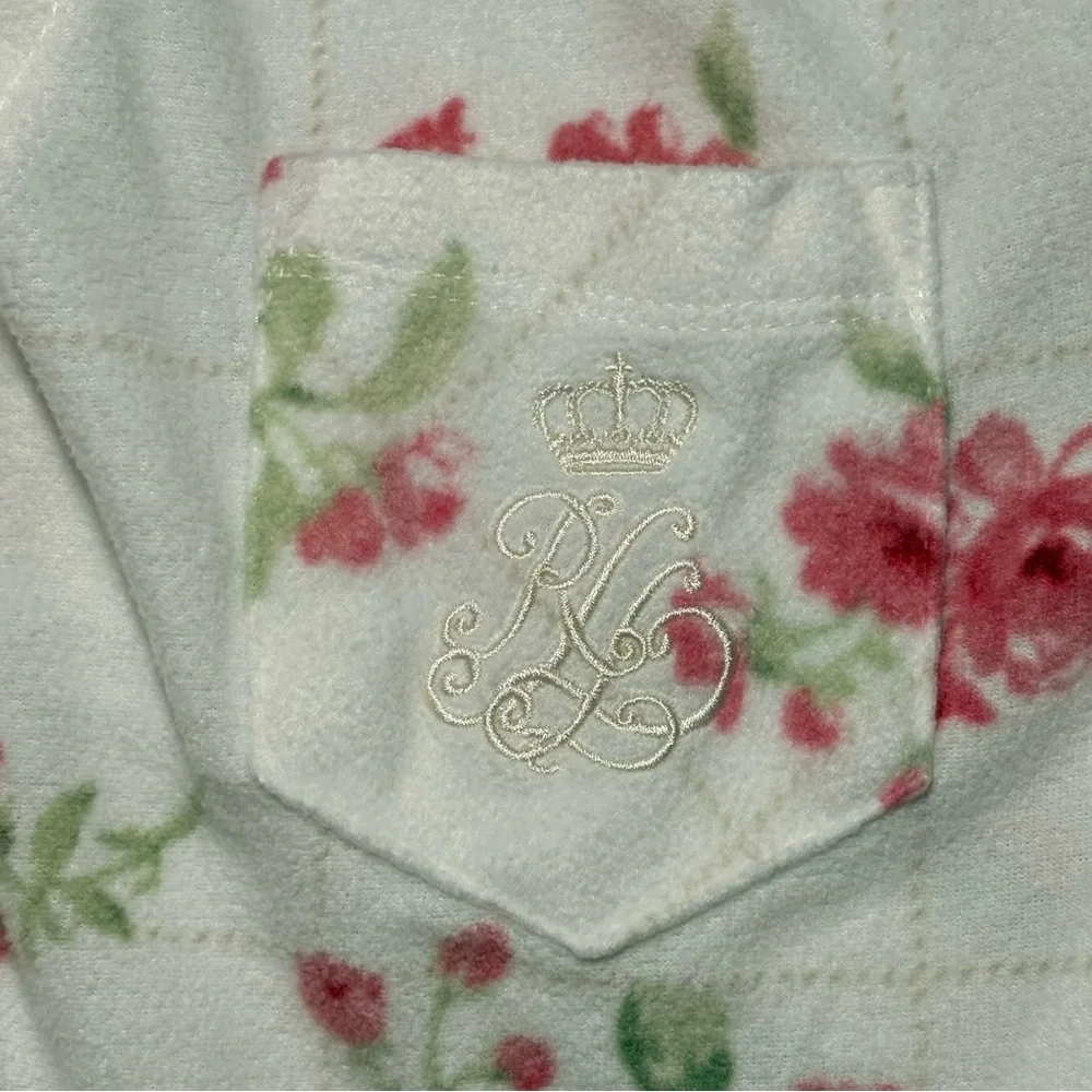 Lauren Ralph Lauren Floral Pajama Top Womens Large Pink Rose Button Up - Picture 6 of 9